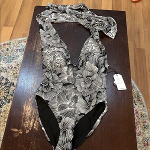 Express Body Contour Monochrome Floral One Piece with Multiway Straps